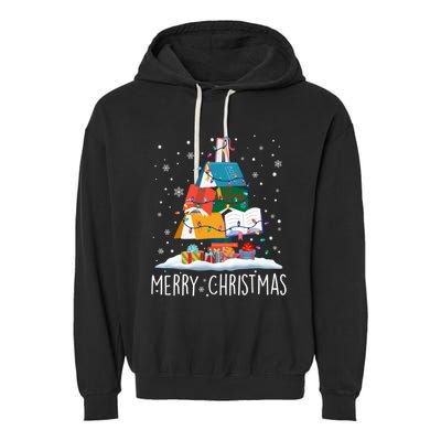 Merry Christmas Books Tree Xmas Book Lovers Gift Garment-Dyed Fleece Hoodie