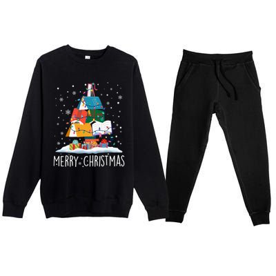 Merry Christmas Books Tree Xmas Book Lovers Gift Premium Crewneck Sweatsuit Set