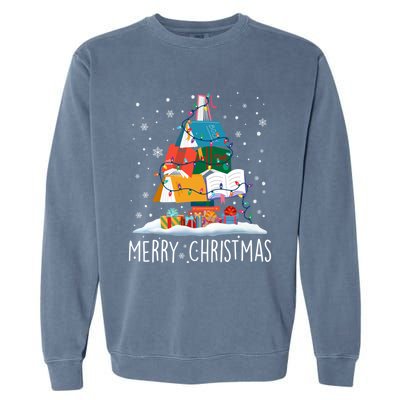 Merry Christmas Books Tree Xmas Book Lovers Gift Garment-Dyed Sweatshirt