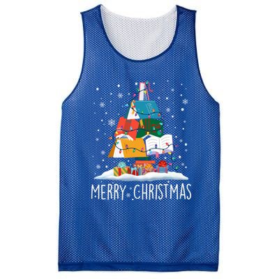 Merry Christmas Books Tree Xmas Book Lovers Gift Mesh Reversible Basketball Jersey Tank