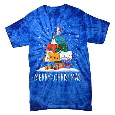 Merry Christmas Books Tree Xmas Book Lovers Gift Tie-Dye T-Shirt