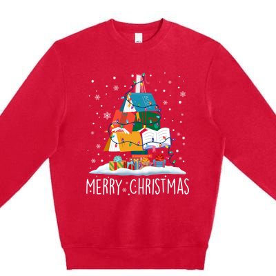 Merry Christmas Books Tree Xmas Book Lovers Gift Premium Crewneck Sweatshirt