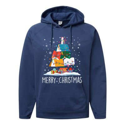 Merry Christmas Books Tree Xmas Book Lovers Gift Performance Fleece Hoodie