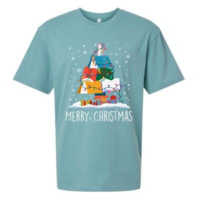 Merry Christmas Books Tree Xmas Book Lovers Gift Sueded Cloud Jersey T-Shirt