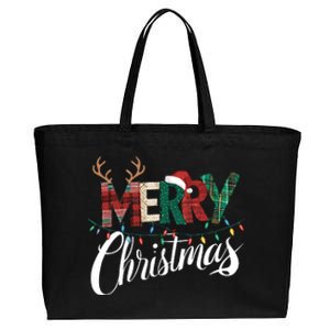 Merry Christmas Buffalo Black And White Plaid For Cotton Canvas Jumbo Tote