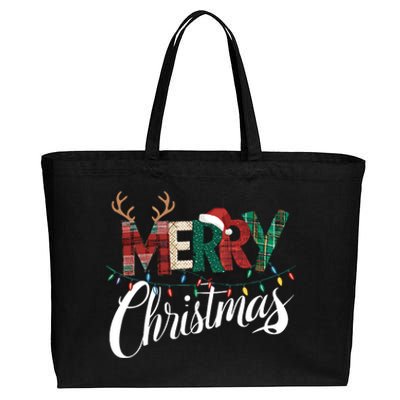 Merry Christmas Buffalo Black And White Plaid For Cotton Canvas Jumbo Tote