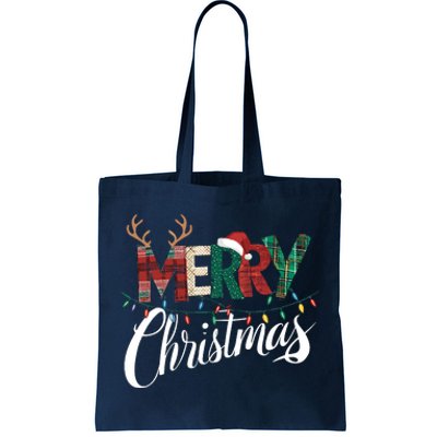 Merry Christmas Buffalo Black And White Plaid For Tote Bag