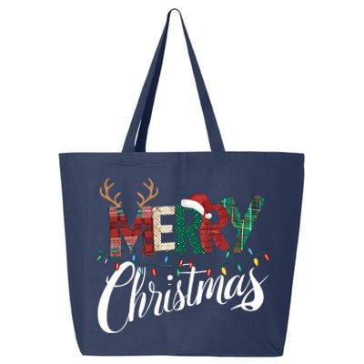 Merry Christmas Buffalo Black And White Plaid For 25L Jumbo Tote