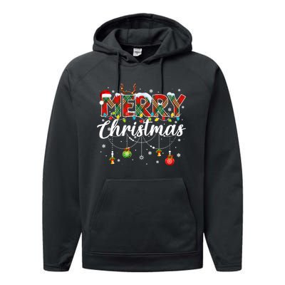 Merry Christmas Buffalo Plaid Family Xmas Performance Fleece Hoodie