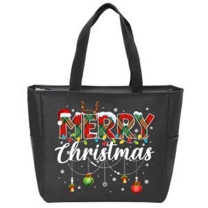 Merry Christmas Buffalo Plaid Family Xmas Zip Tote Bag