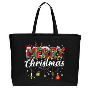 Merry Christmas Buffalo Plaid Family Xmas Cotton Canvas Jumbo Tote