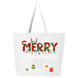 Merry Christmas Buffalo Plaid Family Xmas 25L Jumbo Tote