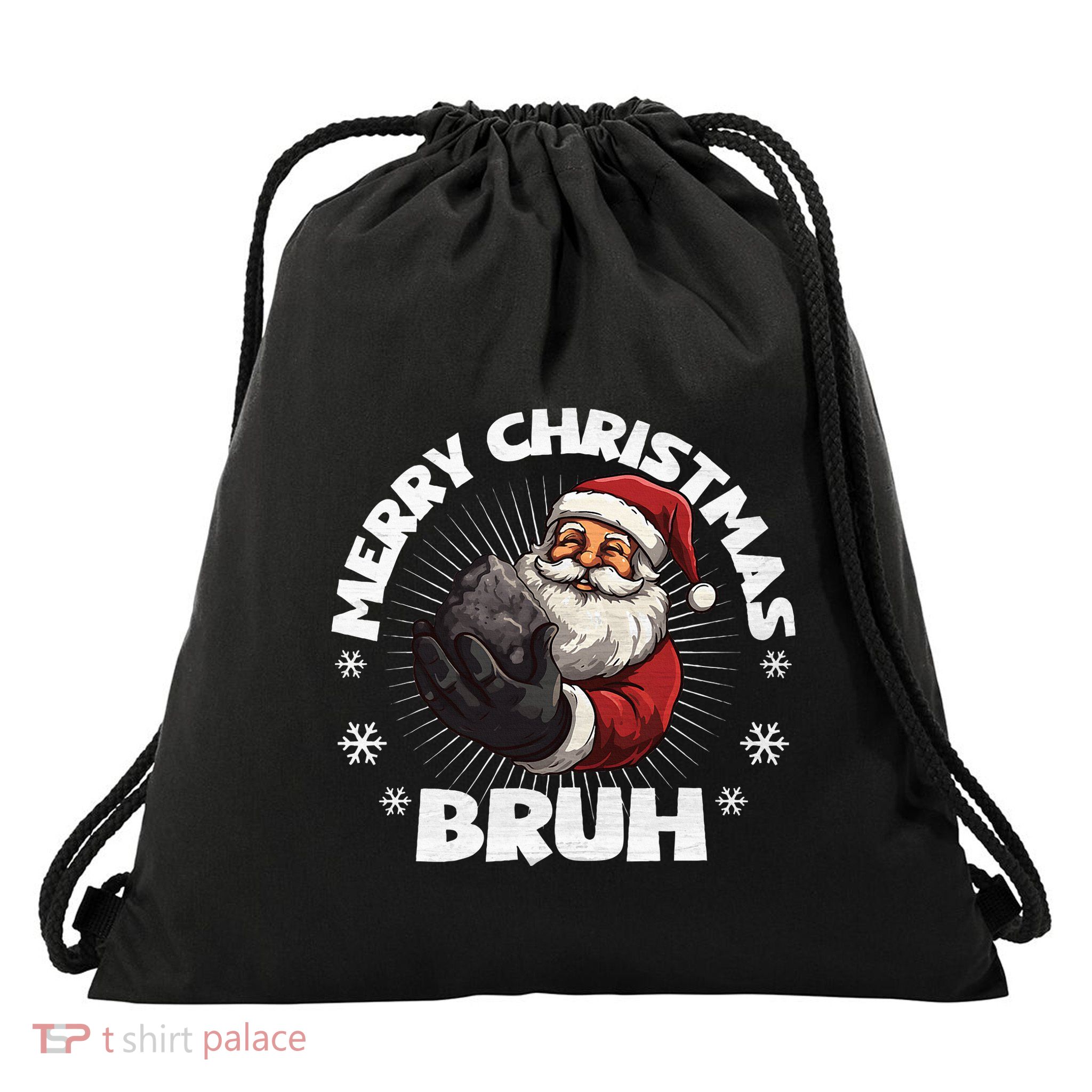 Merry Christmas Bruh Funny Naughty List Coal XMas  Drawstring Bag