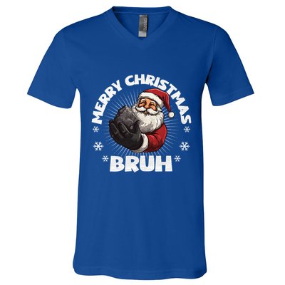 Merry Christmas Bruh Funny Naughty List Coal XMas  V-Neck T-Shirt