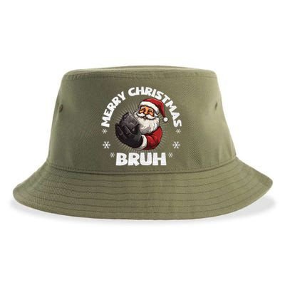 Merry Christmas Bruh Funny Naughty List Coal XMas  Sustainable Bucket Hat