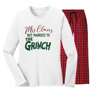 Mrs. Claus But Married To The Grinc Married Christmas Women's Long Sleeve Flannel Pajama Set 