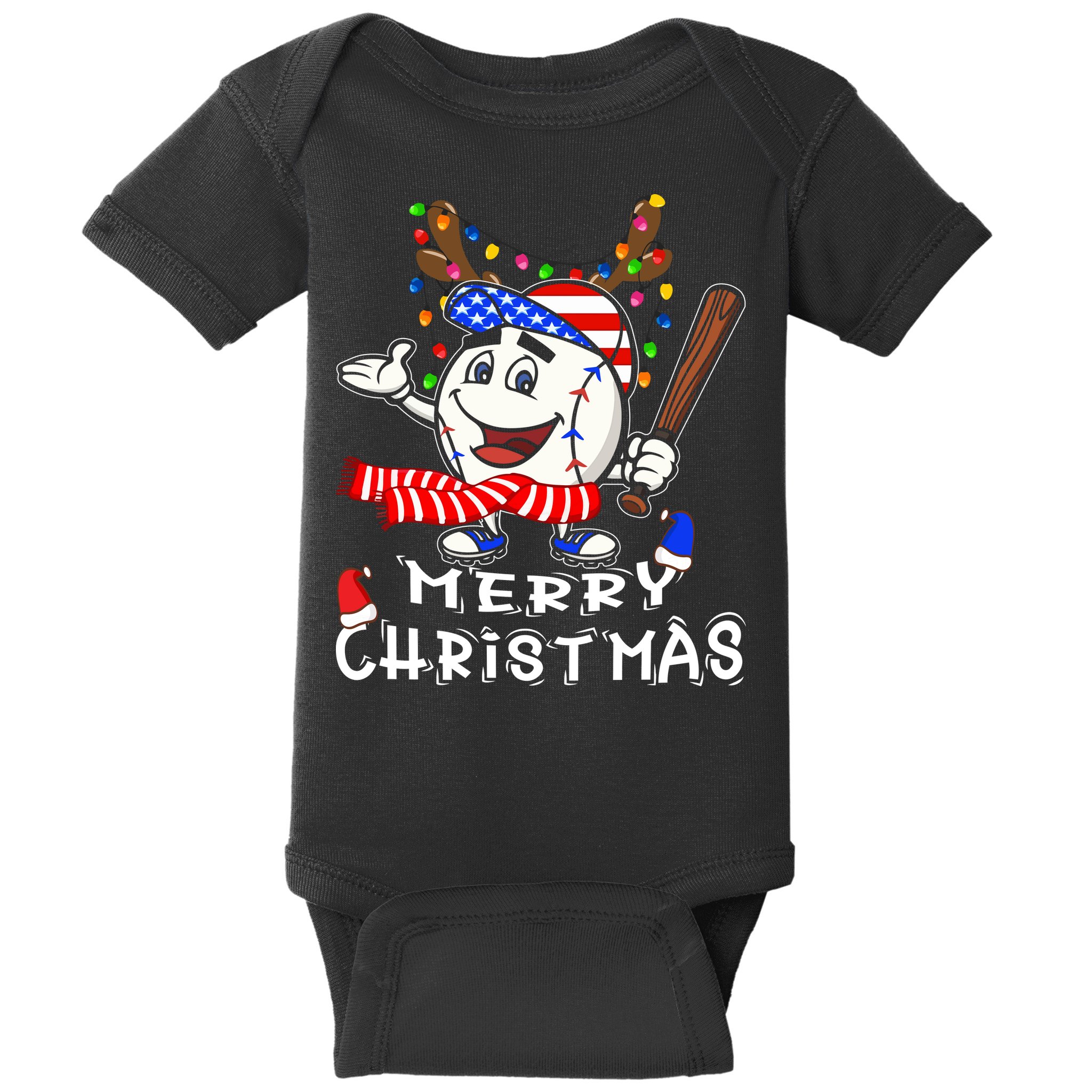 Merry Christmas Baseball For Boys Tollder Ball Santa Pajama Baby Bodysuit