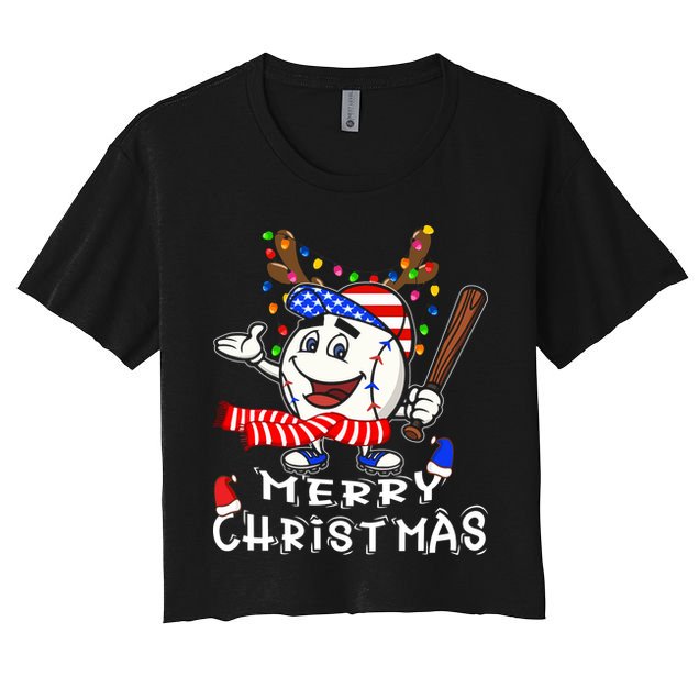 Merry Christmas Baseball For Boys Tollder Ball Santa Pajama Women's Crop Top Tee