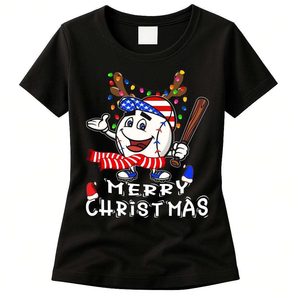 Merry Christmas Baseball For Boys Tollder Ball Santa Pajama Womens T-Shirt