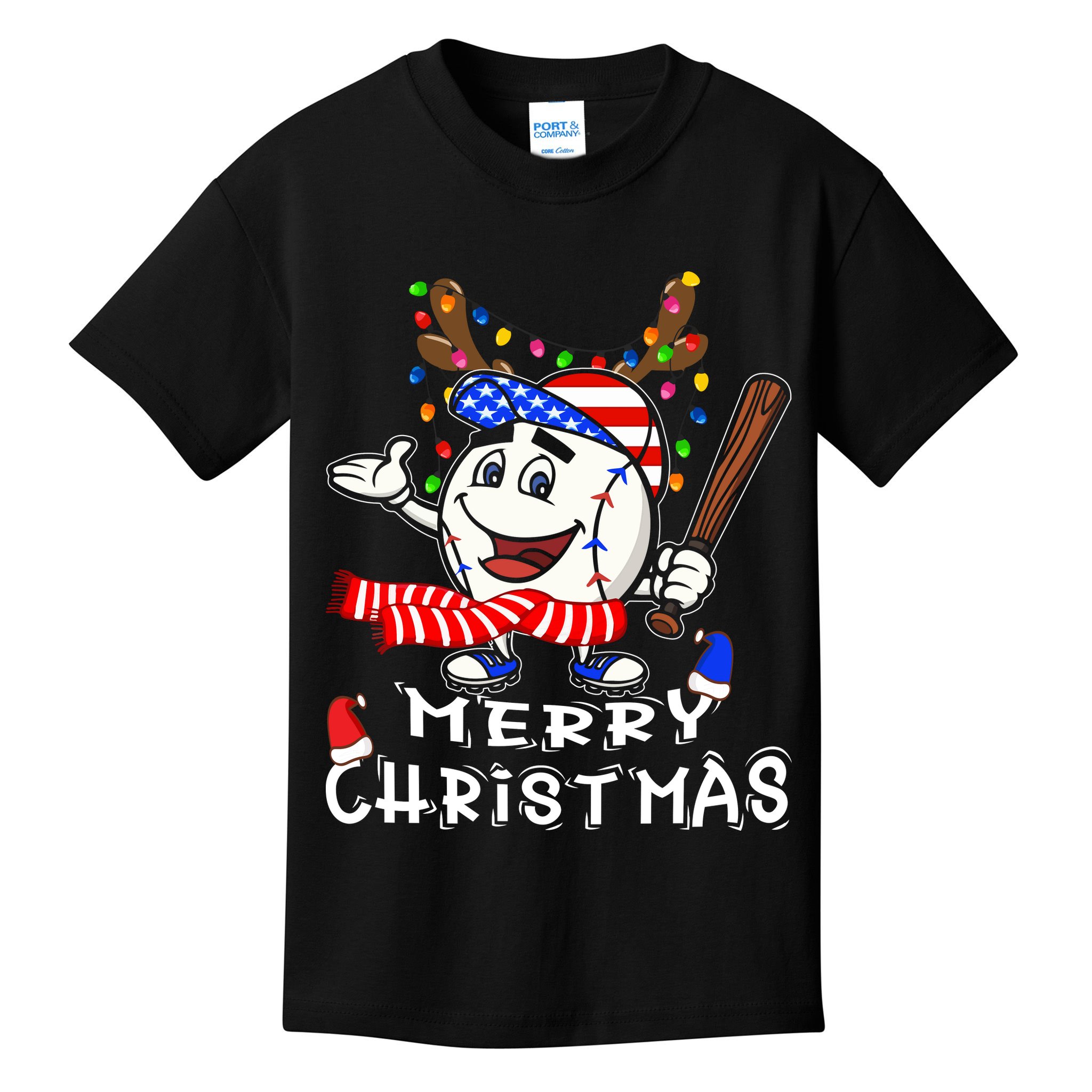 Merry Christmas Baseball For Boys Tollder Ball Santa Pajama Kids T-Shirt