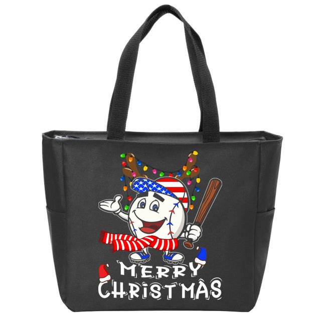 Merry Christmas Baseball For Boys Tollder Ball Santa Pajama Zip Tote Bag
