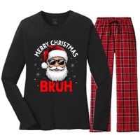 Merry Christmas Bruh Funny Santa Claus Women's Long Sleeve Flannel Pajama Set 