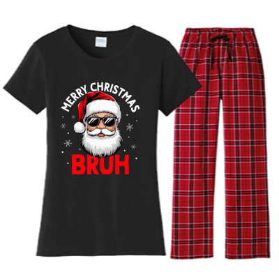 Merry Christmas Bruh Funny Santa Claus Women's Flannel Pajama Set