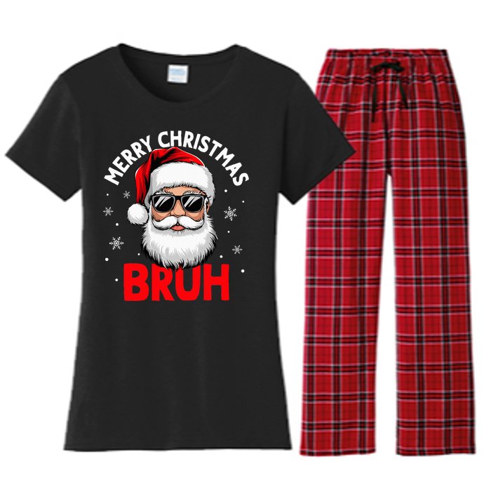 Merry Christmas Bruh Funny Santa Claus Women's Flannel Pajama Set