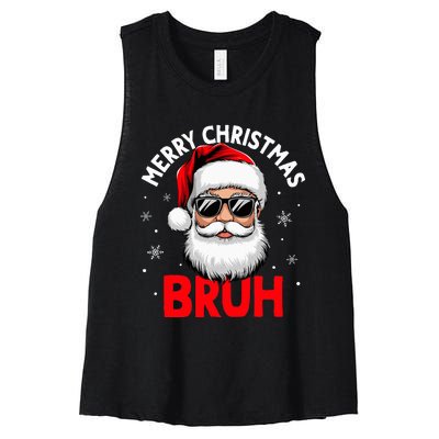 Merry Christmas Bruh Funny Santa Claus Women's Racerback Cropped Tank