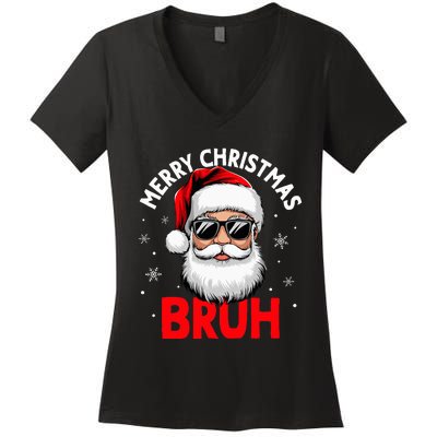 Merry Christmas Bruh Funny Santa Claus Women's V-Neck T-Shirt