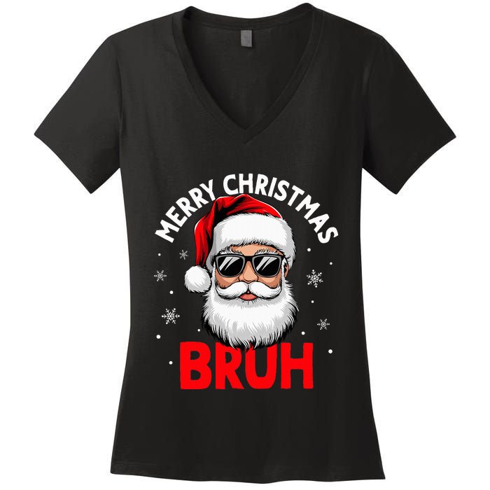 Merry Christmas Bruh Funny Santa Claus Women's V-Neck T-Shirt