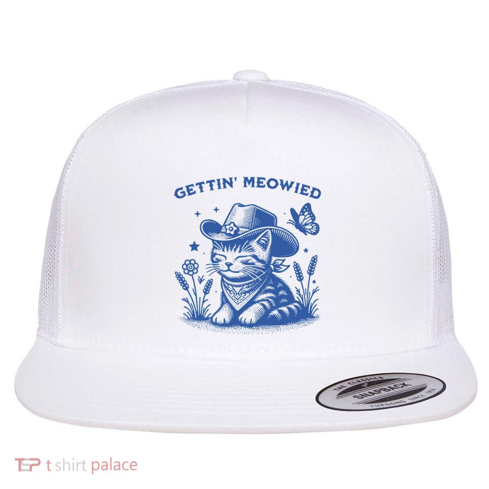 Meowdy Cat Bachelorette Party Cowgirl Cowboy Bridal Squad Flat Bill Trucker Hat