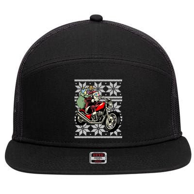 Merry Christmas Biker Motorcycle Ugly Xmas Santa Claus Rider 7 Panel Mesh Trucker Snapback Hat