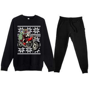 Merry Christmas Biker Motorcycle Ugly Xmas Santa Claus Rider Premium Crewneck Sweatsuit Set