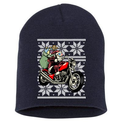 Merry Christmas Biker Motorcycle Ugly Xmas Santa Claus Rider Short Acrylic Beanie