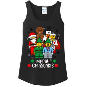 Merry Christmas Building Bricks Santa Elf Snowman  Ladies Essential Tank