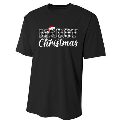 Merry Christmas Buffalo Black and White Plaid Performance Sprint T-Shirt