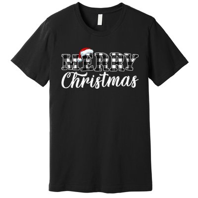 Merry Christmas Buffalo Black and White Plaid Premium T-Shirt