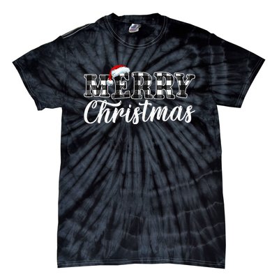 Merry Christmas Buffalo Black and White Plaid Tie-Dye T-Shirt