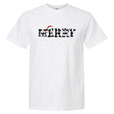 Merry Christmas Buffalo Black and White Plaid Garment-Dyed Heavyweight T-Shirt