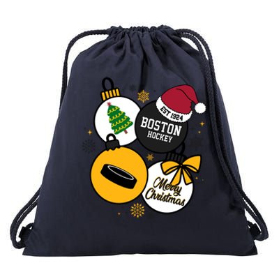 Merry Christmas Boston Hockey Est 1924 Drawstring Bag