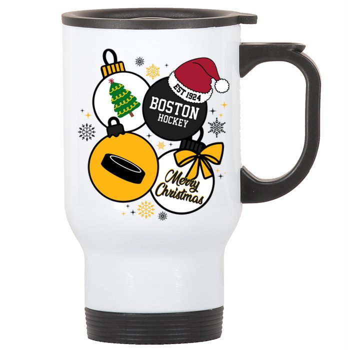 Merry Christmas Boston Hockey Est 1924 Stainless Steel Travel Mug