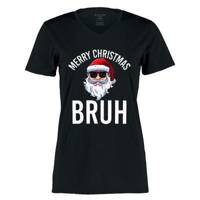 Merry Christmas Bruh Meme Funny Saying For Brother Women's Momentum V-Neck T-Shirt