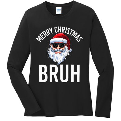 Merry Christmas Bruh Meme Funny Saying For Brother Ladies Long Sleeve Shirt