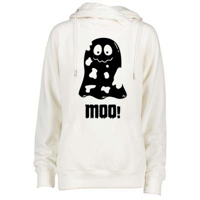 Moo Cute Boo Funny Cow Ghost Halloween Farmers Gift Womens Funnel Neck Pullover Hood