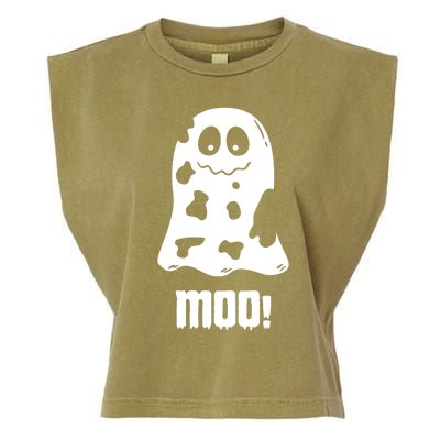 Moo Cute Boo Funny Cow Ghost Halloween Farmers Gift Garment-Dyed Women's Muscle Tee