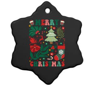 Merry Christmas Boho Flowers Xmas Family Ceramic Star Ornament