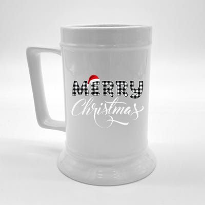 Merry Christmas Buffalo Black And White Plaid Beer Stein