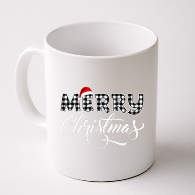 Merry Christmas Buffalo Black And White Plaid Coffee Mug