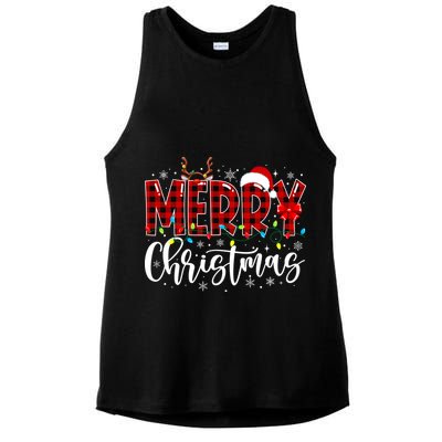 Merry Christmas Buffalo Plaid Red Santa Family Matching Xmas Ladies PosiCharge Tri-Blend Wicking Tank